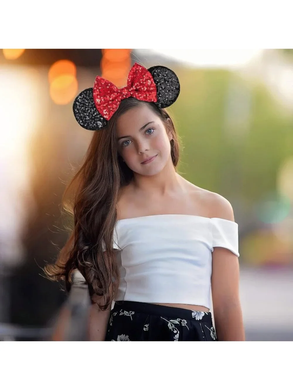 Women Red black Sequin Handmade Mickey Mouse Headband 2 Pieces